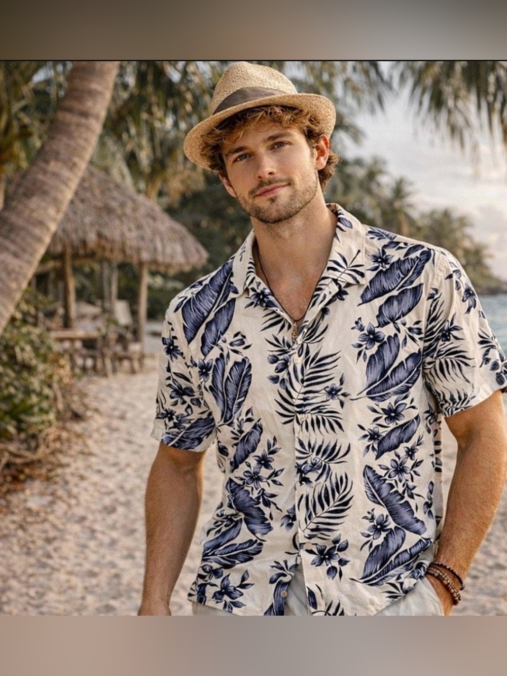 Tasso Elba Men’s Button Down Hawaiian Tropical Vacation Silk Blend Shirt size L